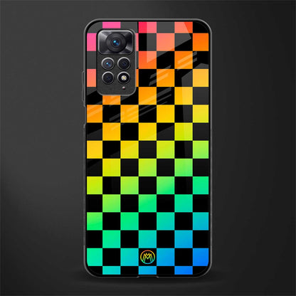 rainbow check pattern glass case for redmi note 11 image