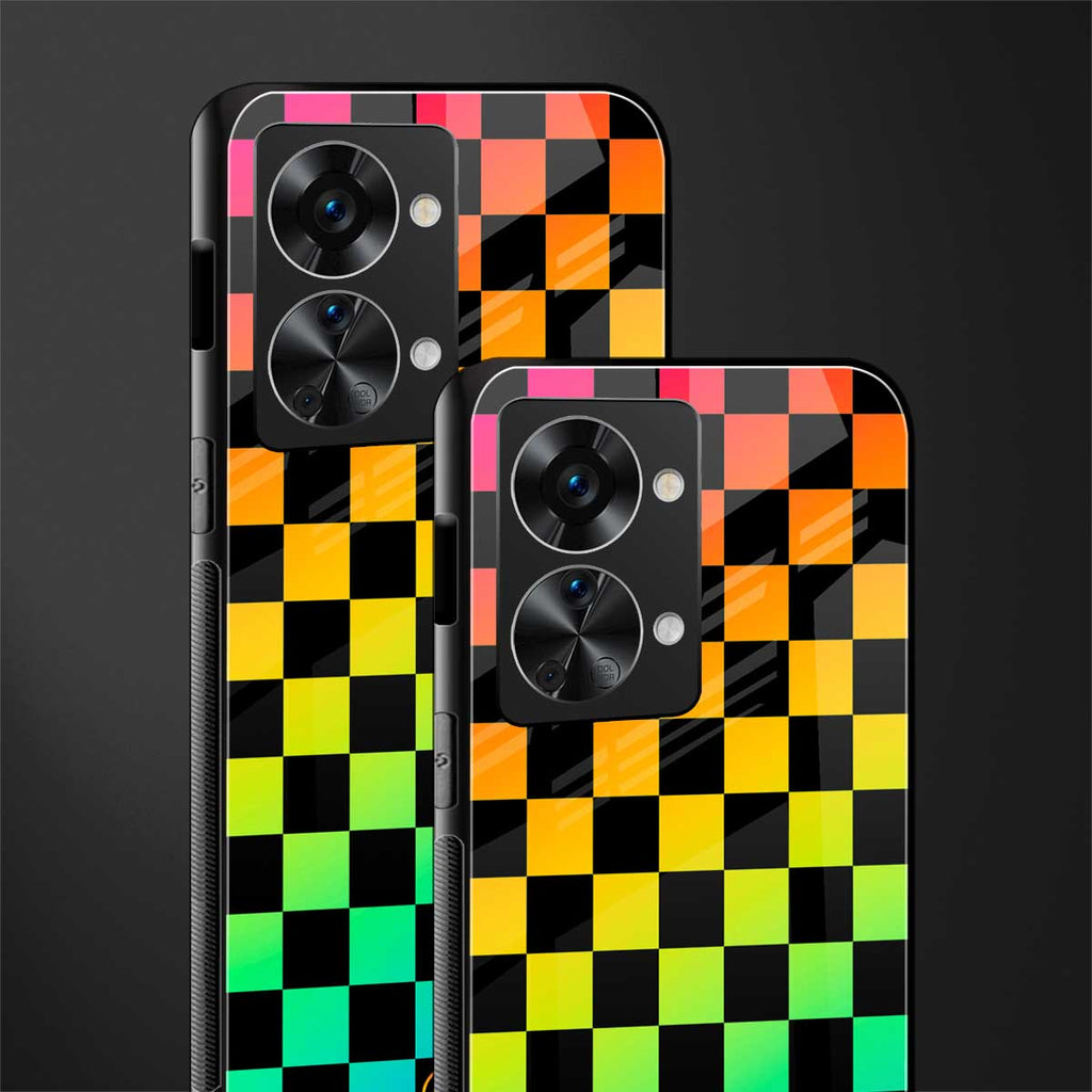 rainbow check pattern glass case for phone case | glass case for oneplus nord 2t 5g