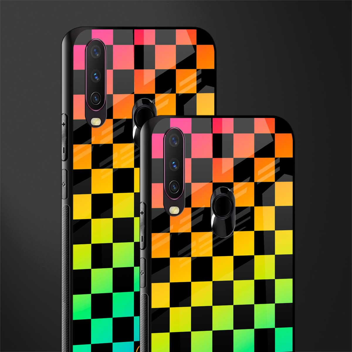 rainbow check pattern glass case for vivo y12 image-2