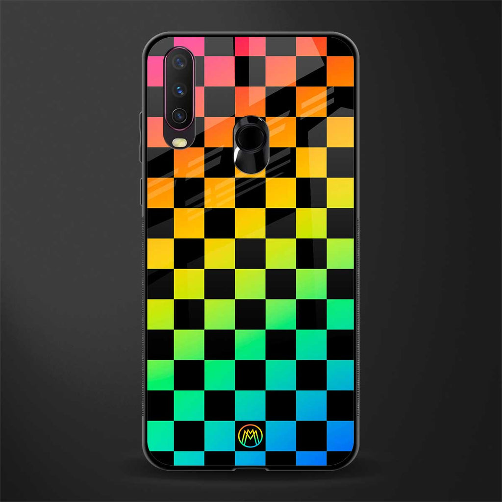 rainbow check pattern glass case for vivo y12 image