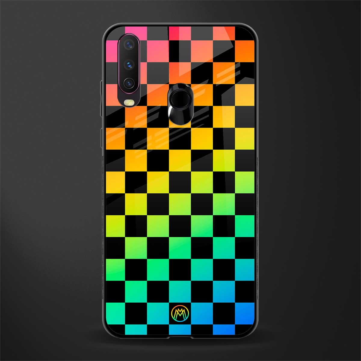 rainbow check pattern glass case for vivo y12 image
