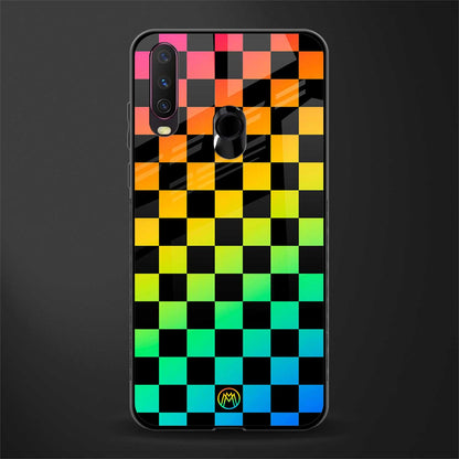 rainbow check pattern glass case for vivo y17 image