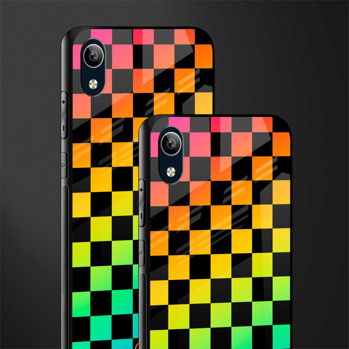rainbow check pattern glass case for vivo y1s without fingerprint image-2