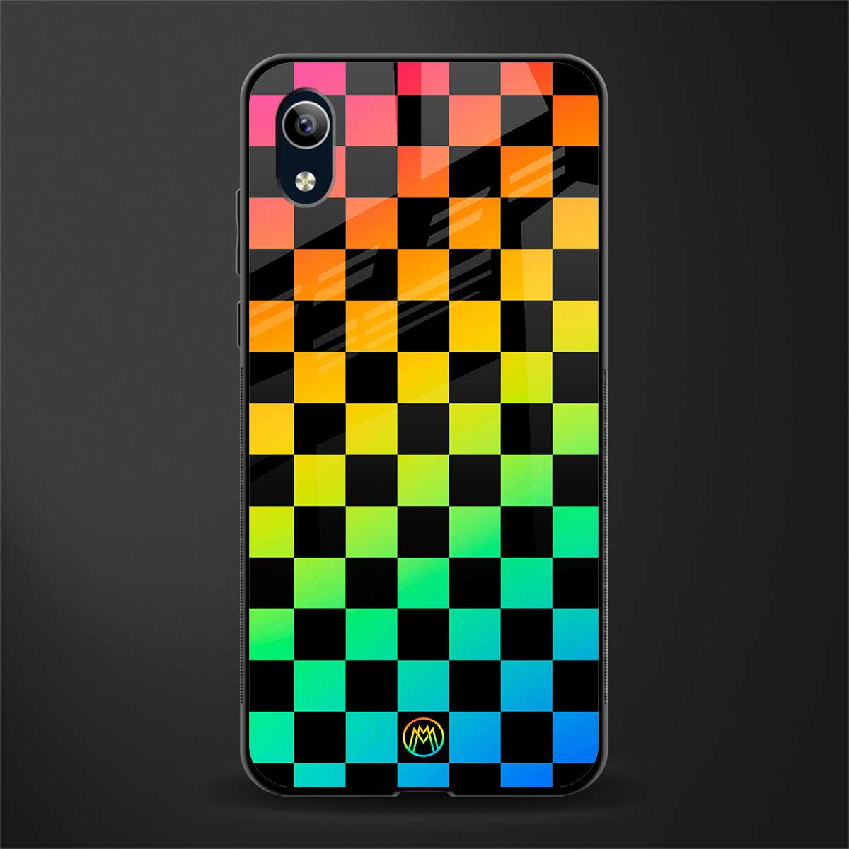 rainbow check pattern glass case for vivo y1s without fingerprint image