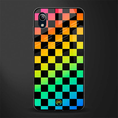 rainbow check pattern glass case for vivo y1s without fingerprint image