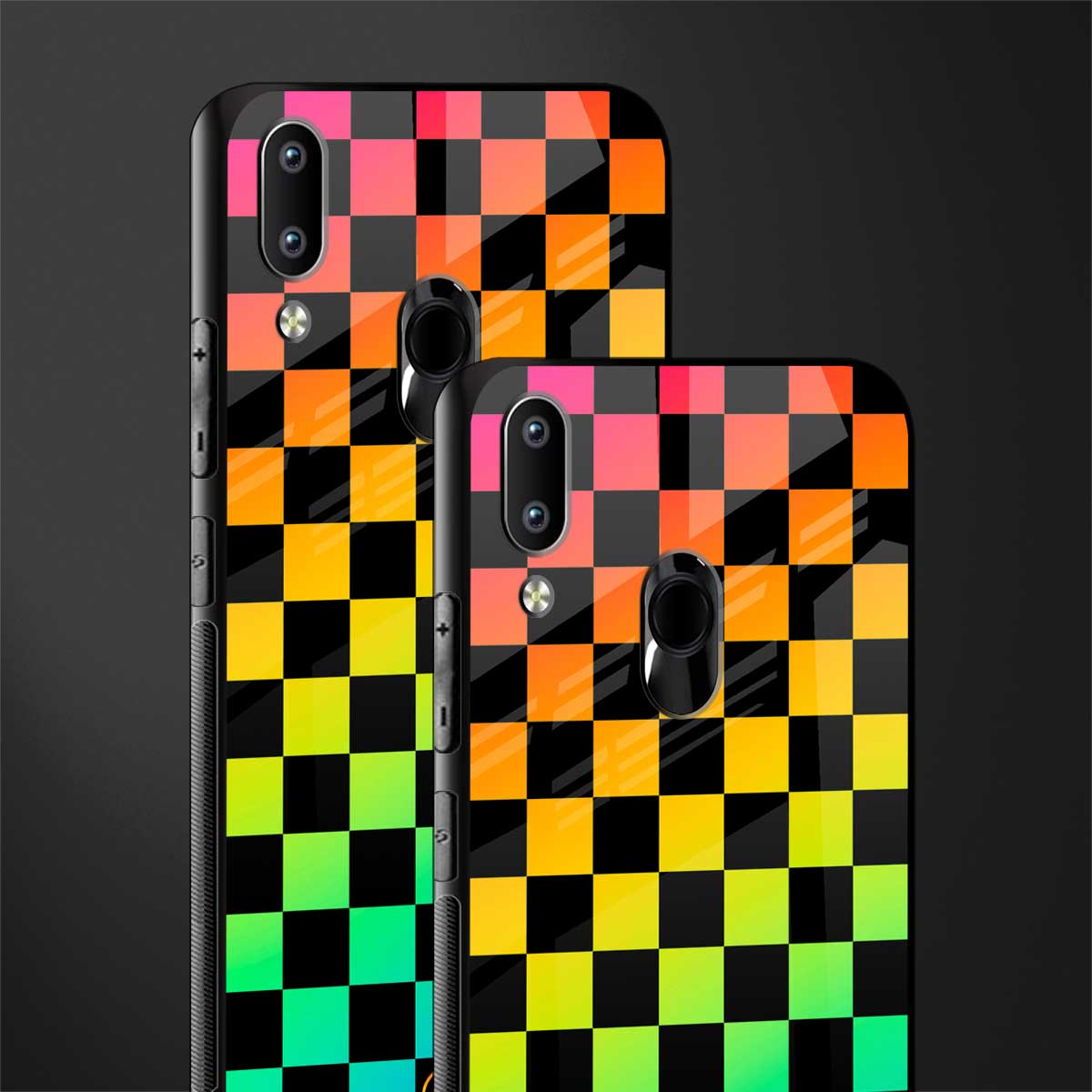 rainbow check pattern glass case for vivo y91 image-2