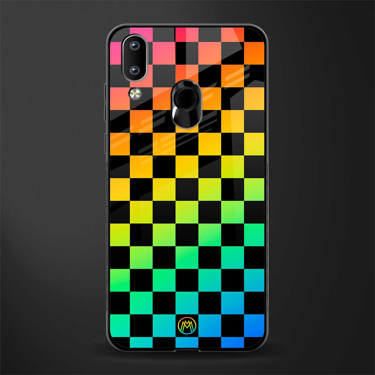 rainbow check pattern glass case for vivo y95 image