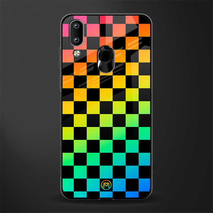 rainbow check pattern glass case for vivo y91 image