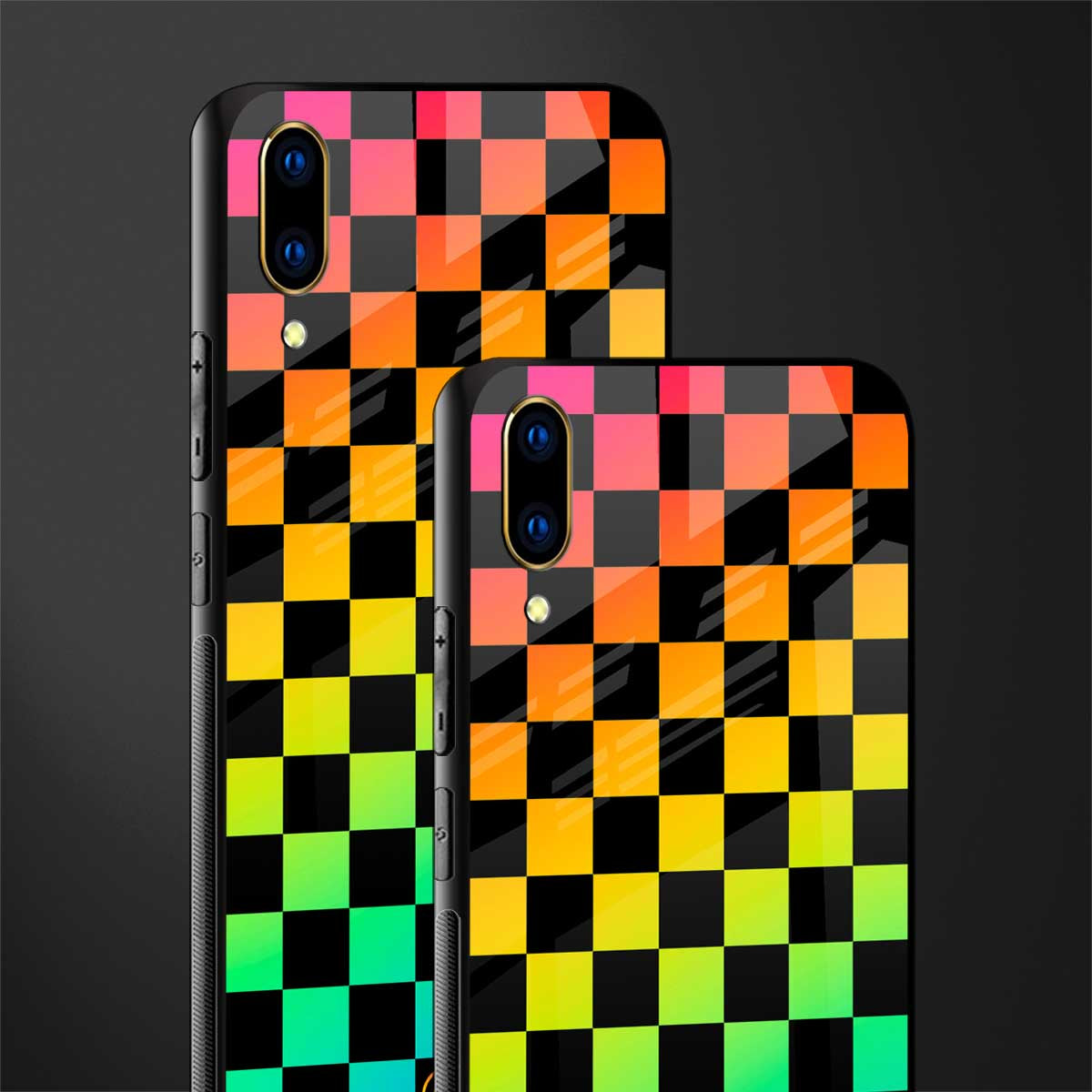 rainbow check pattern glass case for vivo v11 pro image-2