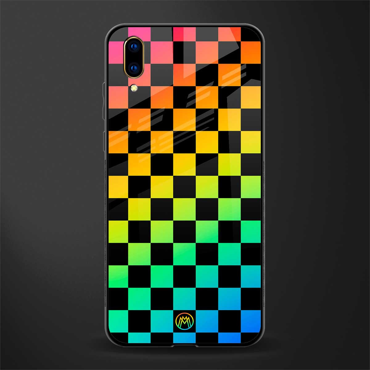 rainbow check pattern glass case for vivo v11 pro image