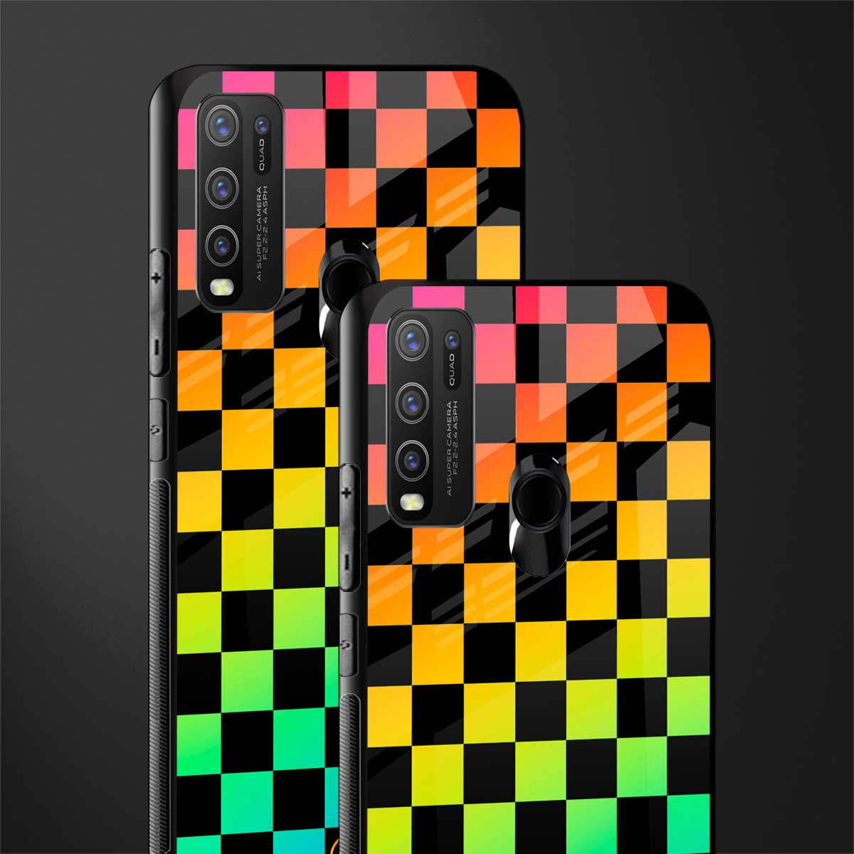 rainbow check pattern glass case for vivo y50 image-2