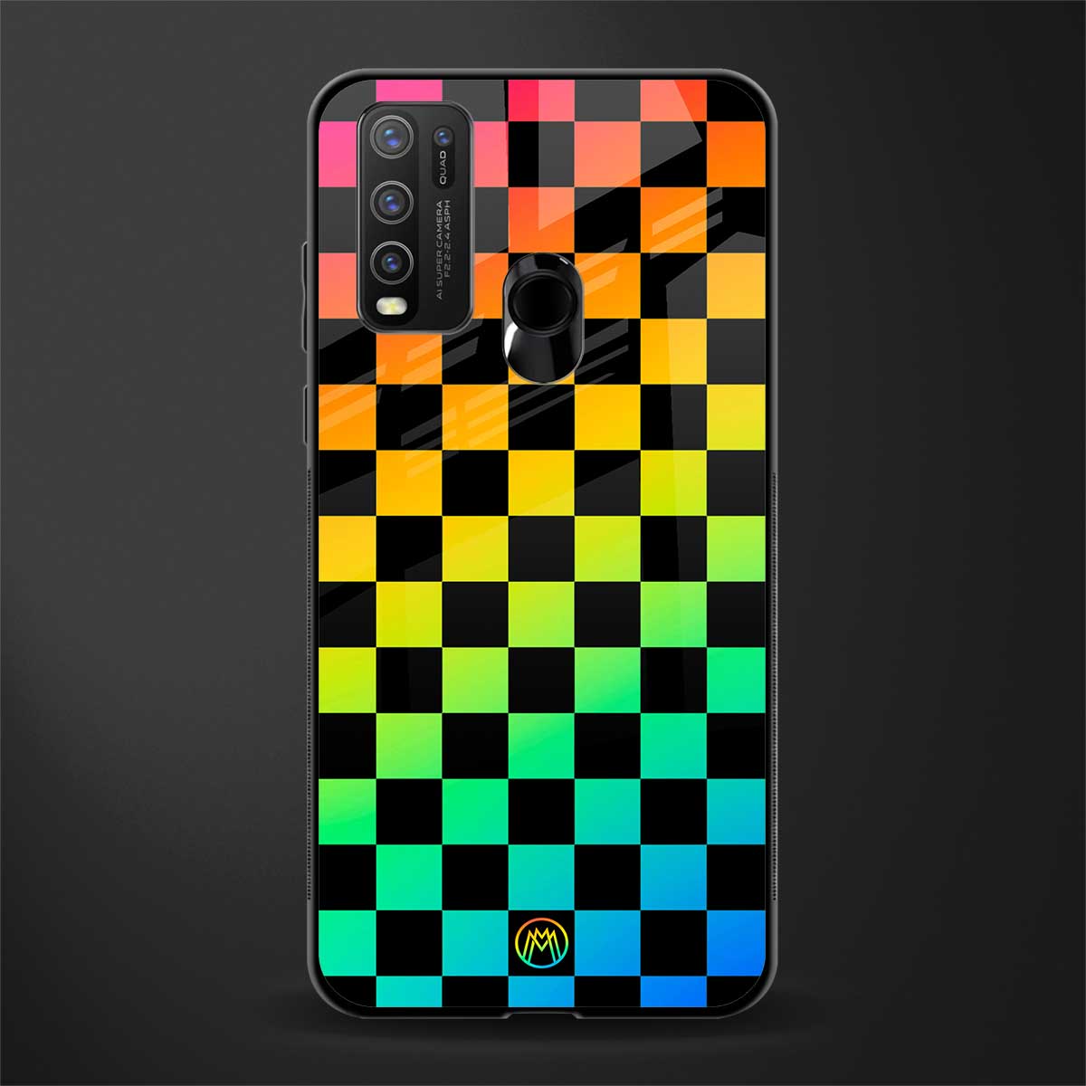 rainbow check pattern glass case for vivo y50 image