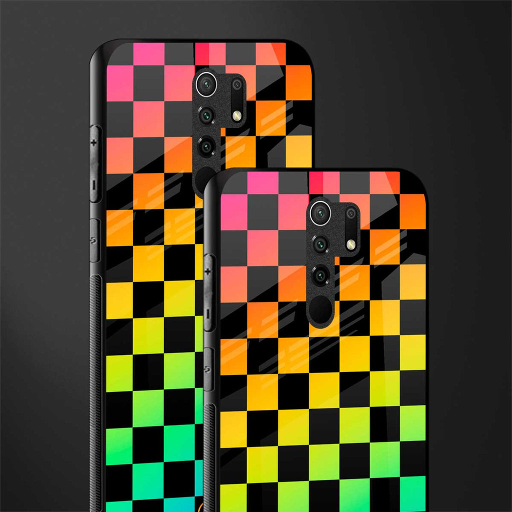 rainbow check pattern glass case for redmi 9 prime image-2