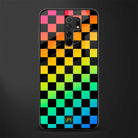 rainbow check pattern glass case for redmi 9 prime image