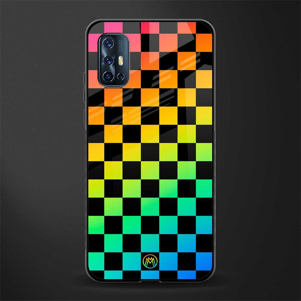 rainbow check pattern glass case for vivo v17 image