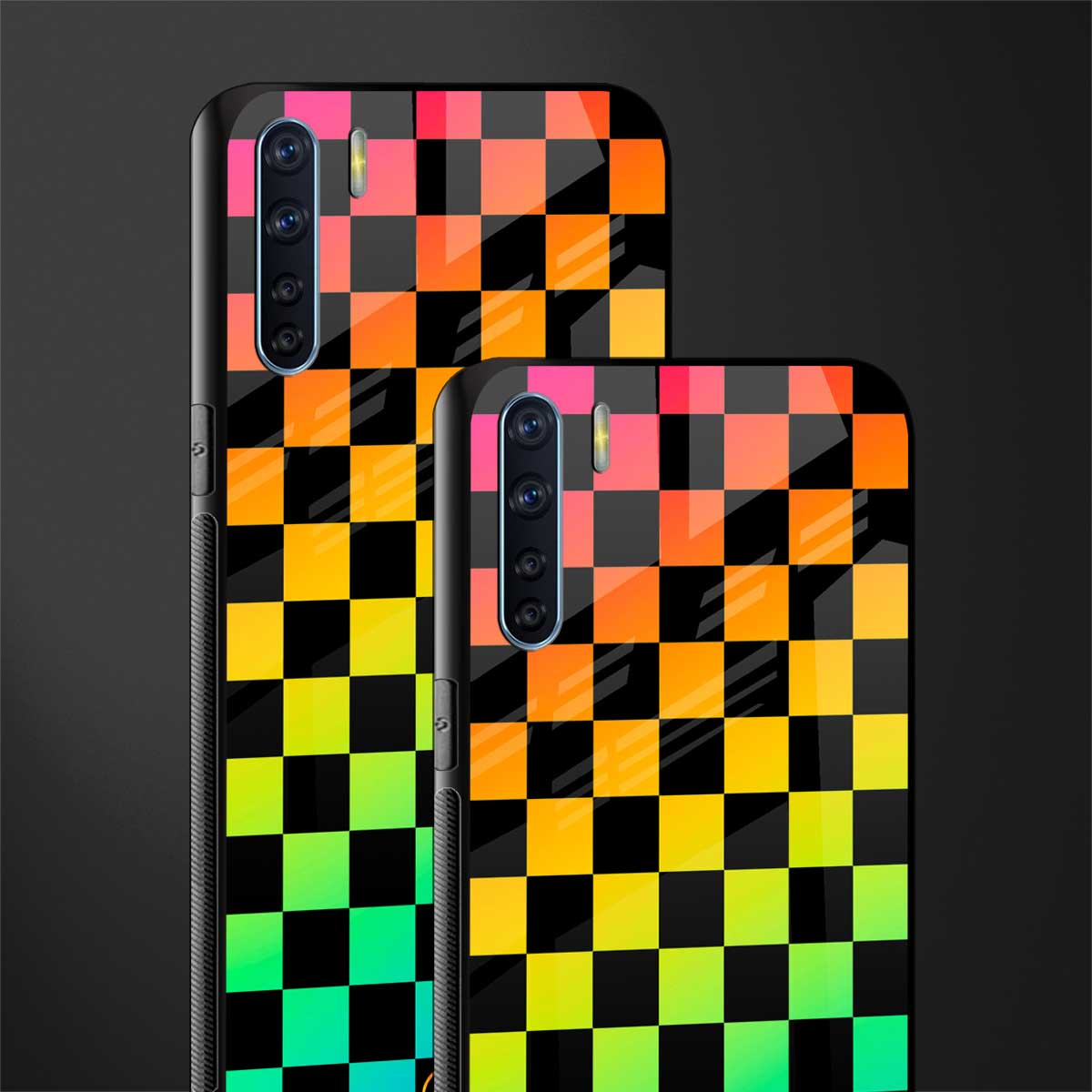 rainbow check pattern glass case for oppo f15 image-2