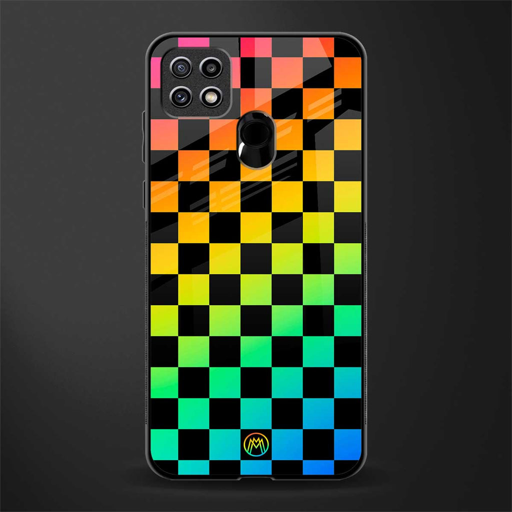 rainbow check pattern glass case for oppo a15 image