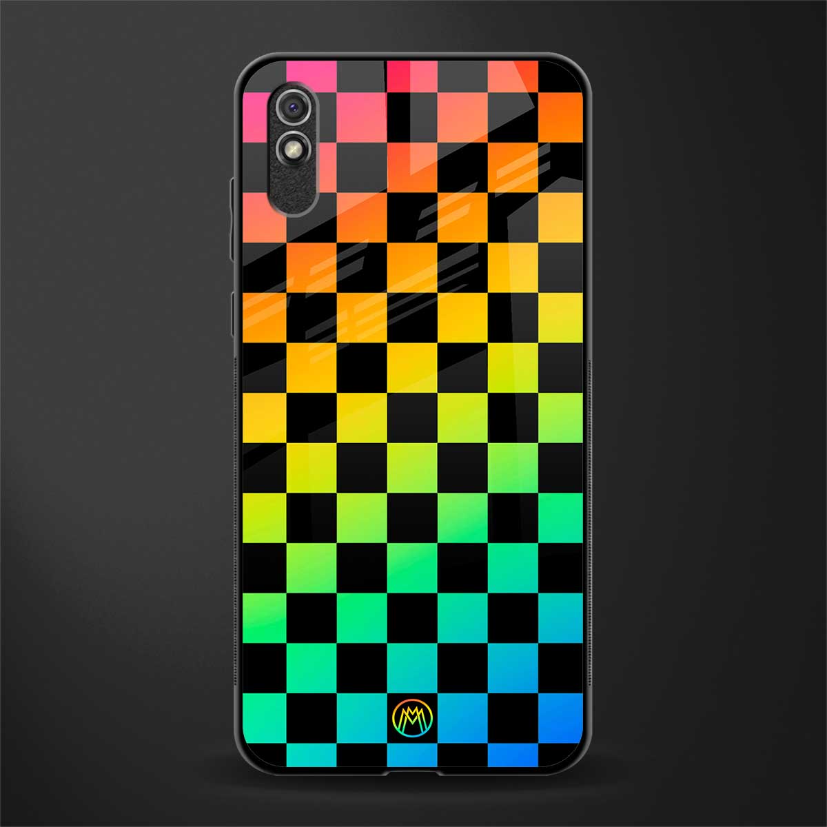 rainbow check pattern glass case for redmi 9i image