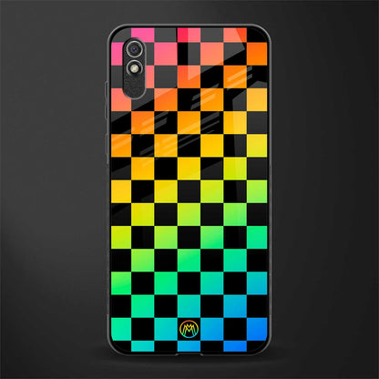 rainbow check pattern glass case for redmi 9i image
