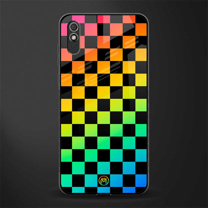 rainbow check pattern glass case for redmi 9a image