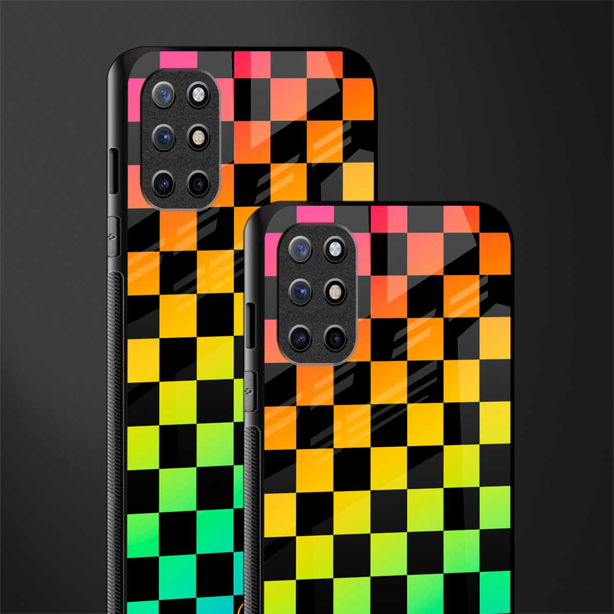 rainbow check pattern glass case for oneplus 8t image-2