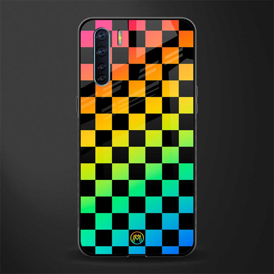 rainbow check pattern glass case for oppo f15 image