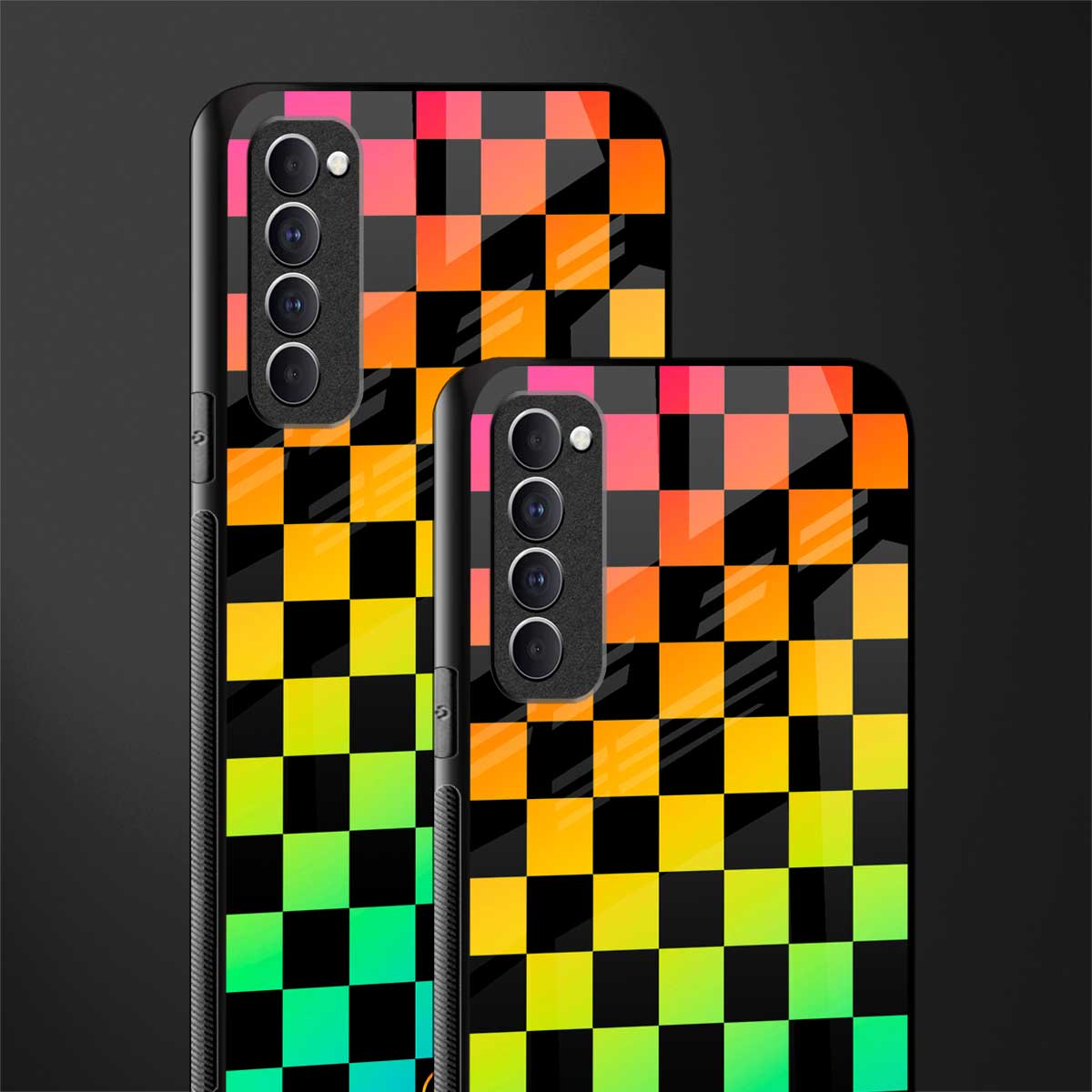 rainbow check pattern glass case for oppo reno 4 pro image-2