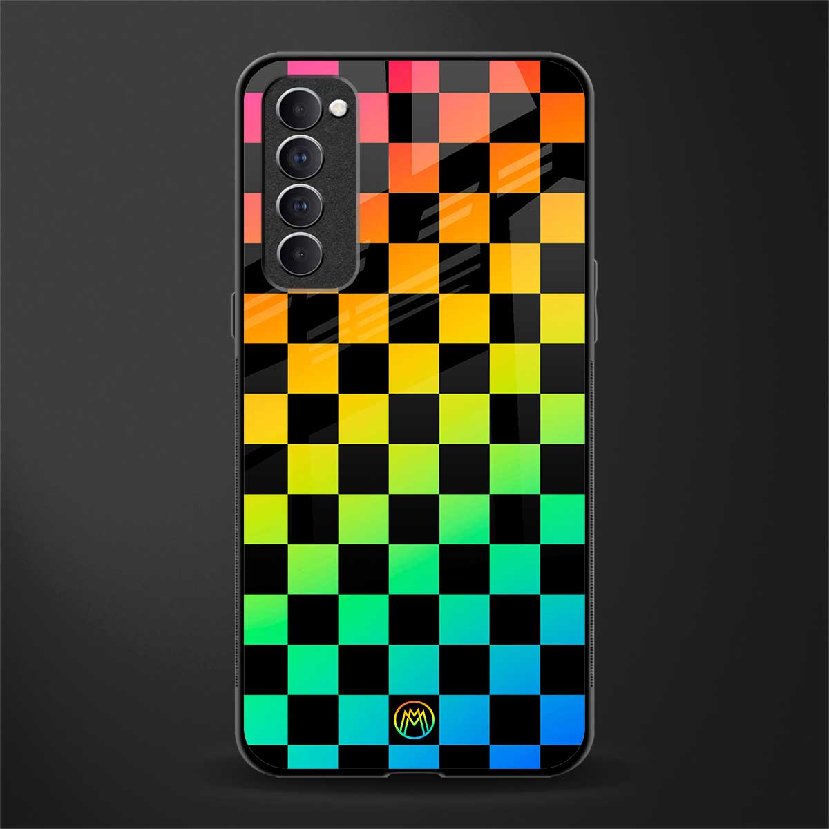 rainbow check pattern glass case for oppo reno 4 pro image