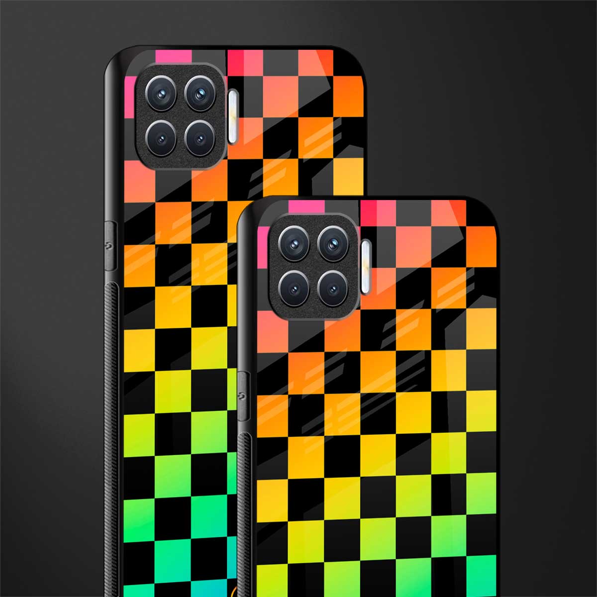 rainbow check pattern glass case for oppo f17 pro image-2