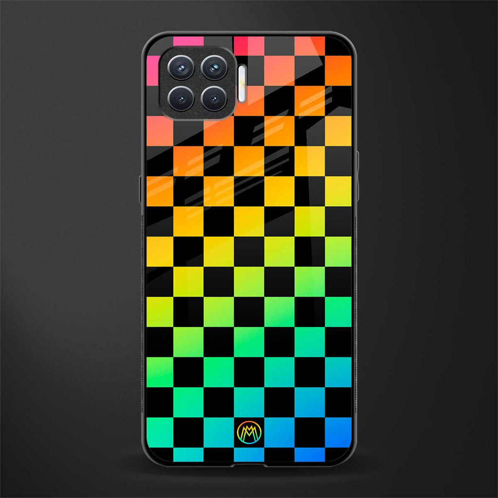 rainbow check pattern glass case for oppo f17 image