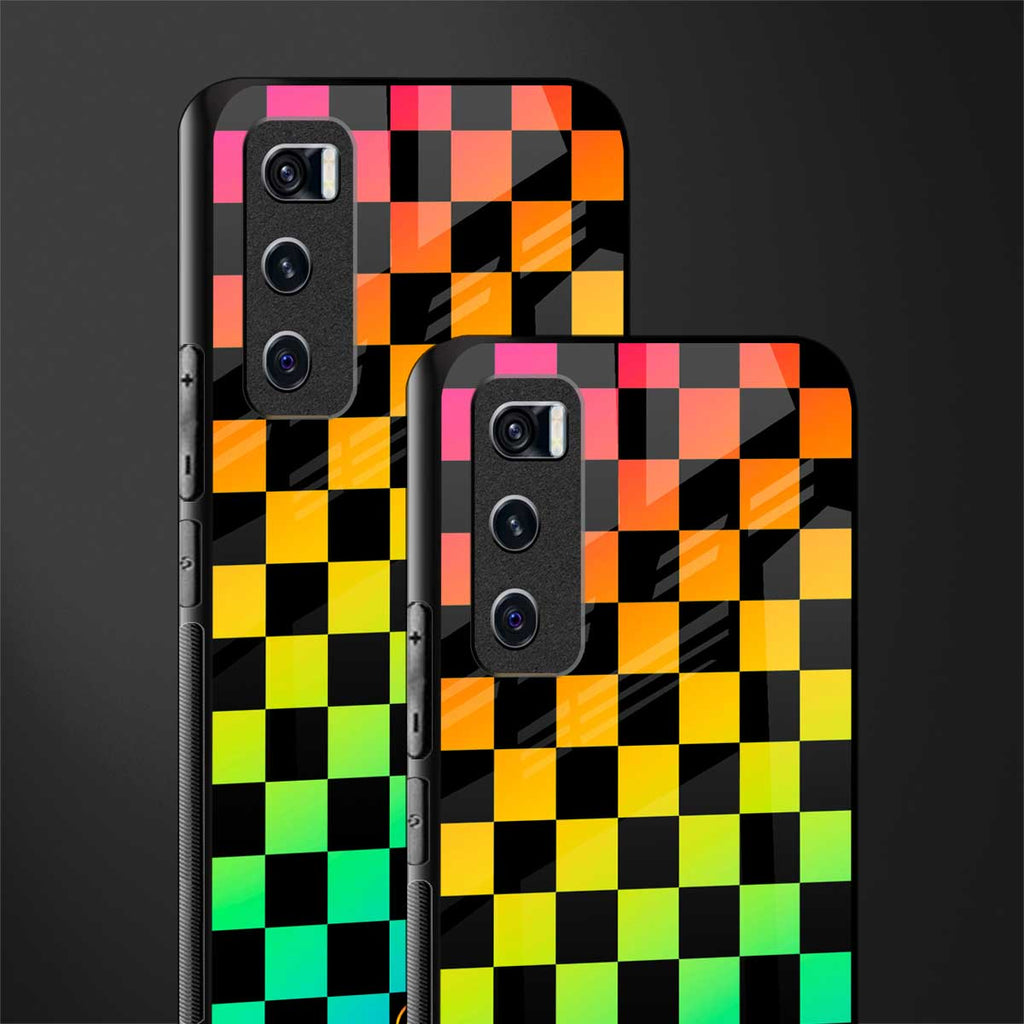 rainbow check pattern glass case for vivo v20 se image-2