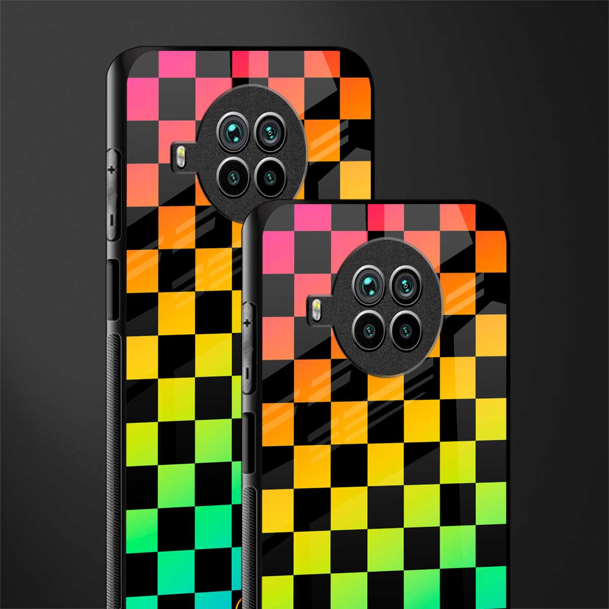 rainbow check pattern glass case for mi 10i image-2