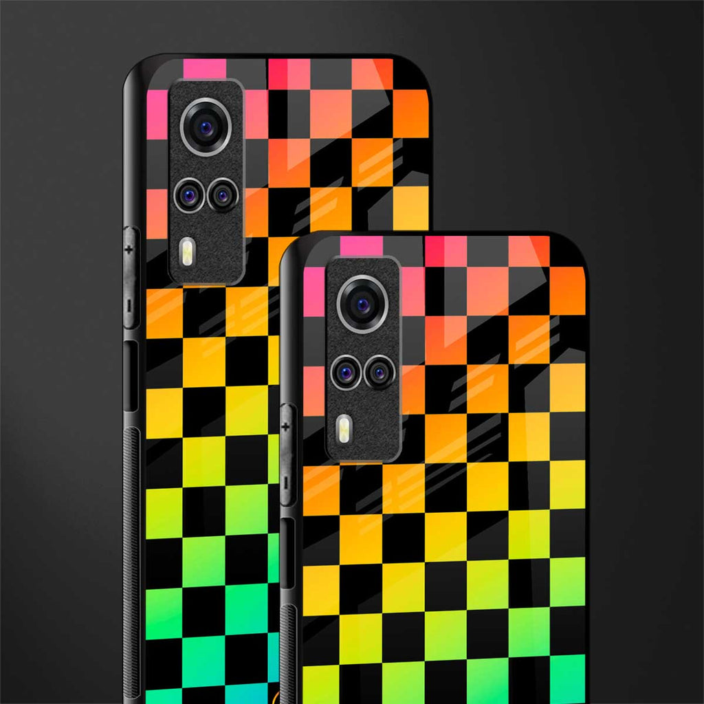 rainbow check pattern glass case for vivo y51a image-2