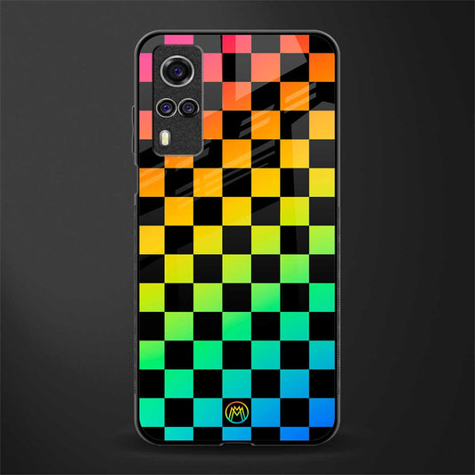 rainbow check pattern glass case for vivo y51 image