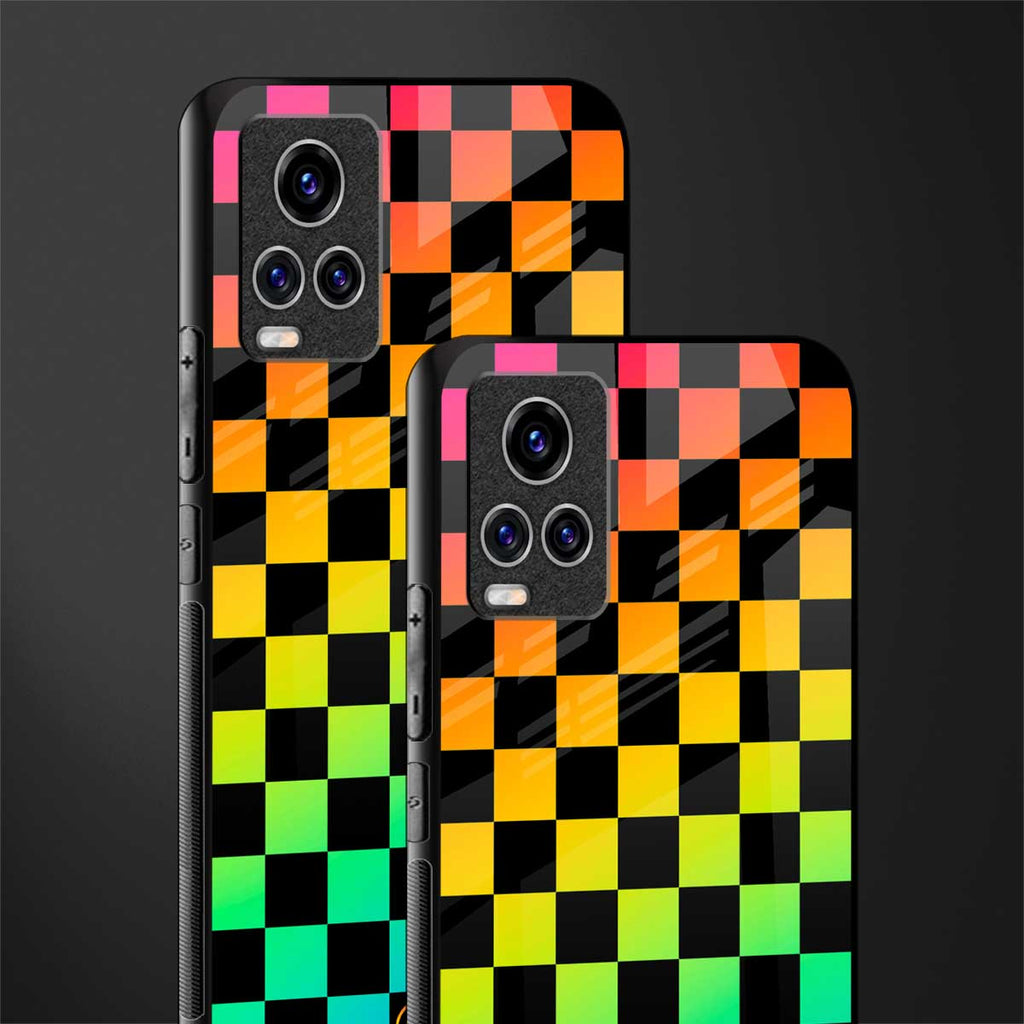 rainbow check pattern glass case for vivo v20 pro image-2