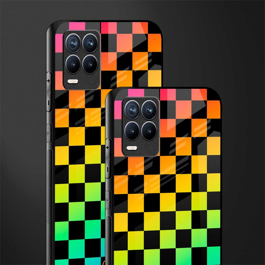 rainbow check pattern glass case for realme 8 pro image-2