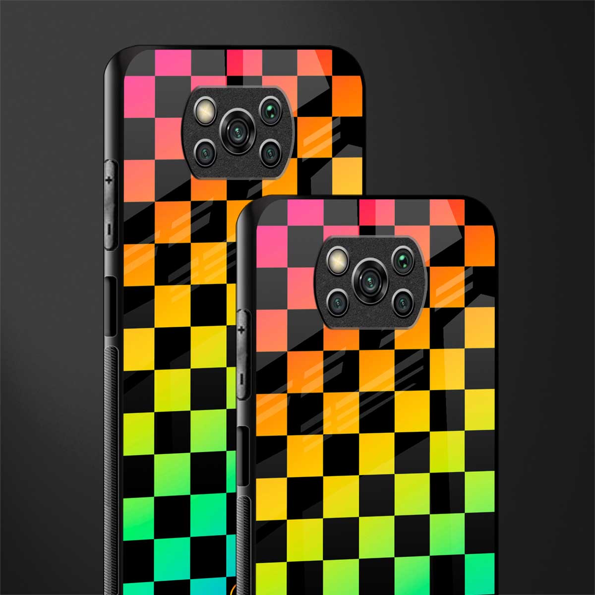 rainbow check pattern glass case for poco x3 image-2