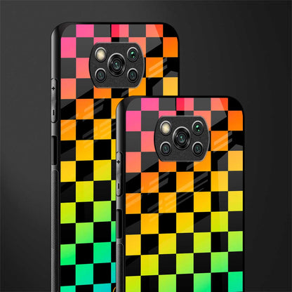 rainbow check pattern glass case for poco x3 pro image-2