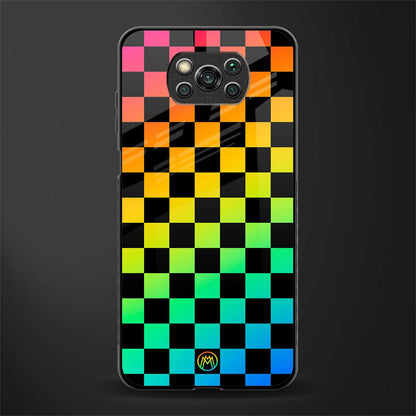 rainbow check pattern glass case for poco x3 pro image