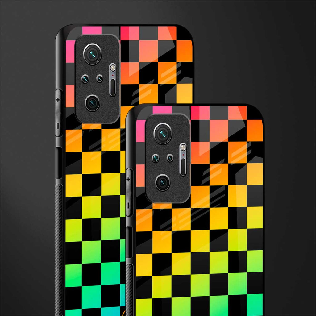 rainbow check pattern glass case for redmi note 10 pro image-2