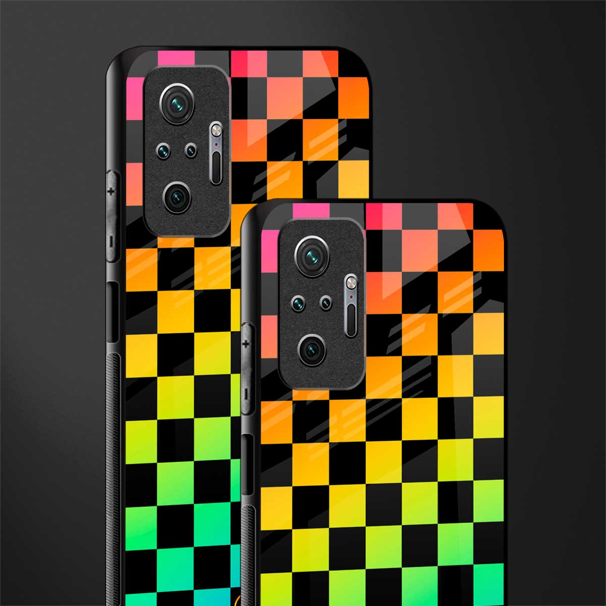 rainbow check pattern glass case for redmi note 10 pro image-2