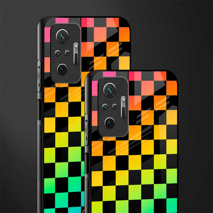 rainbow check pattern glass case for redmi note 10 pro image-2