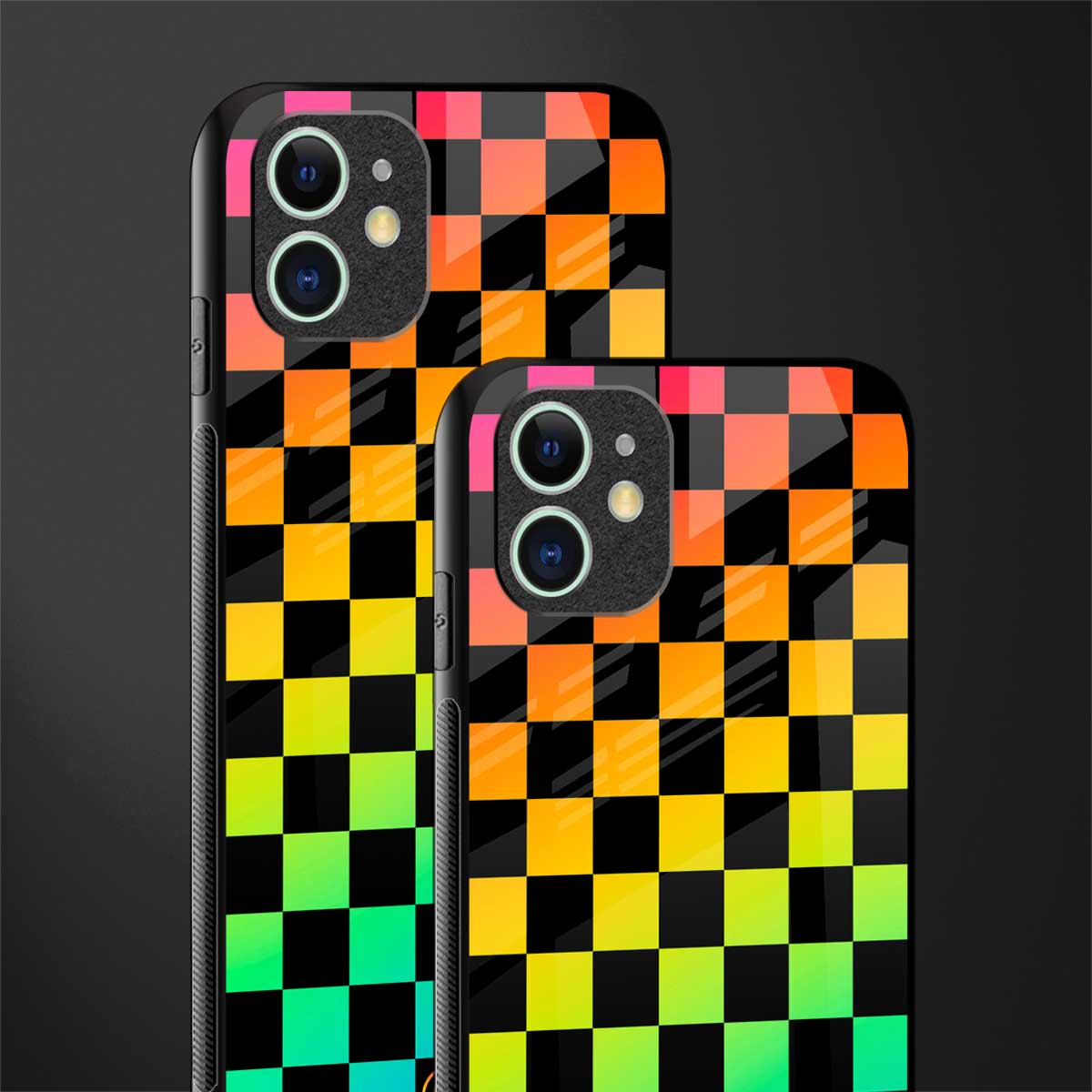 rainbow check pattern glass case for iphone 12 mini image-2