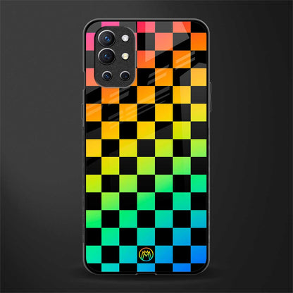 rainbow check pattern glass case for oneplus 9r image