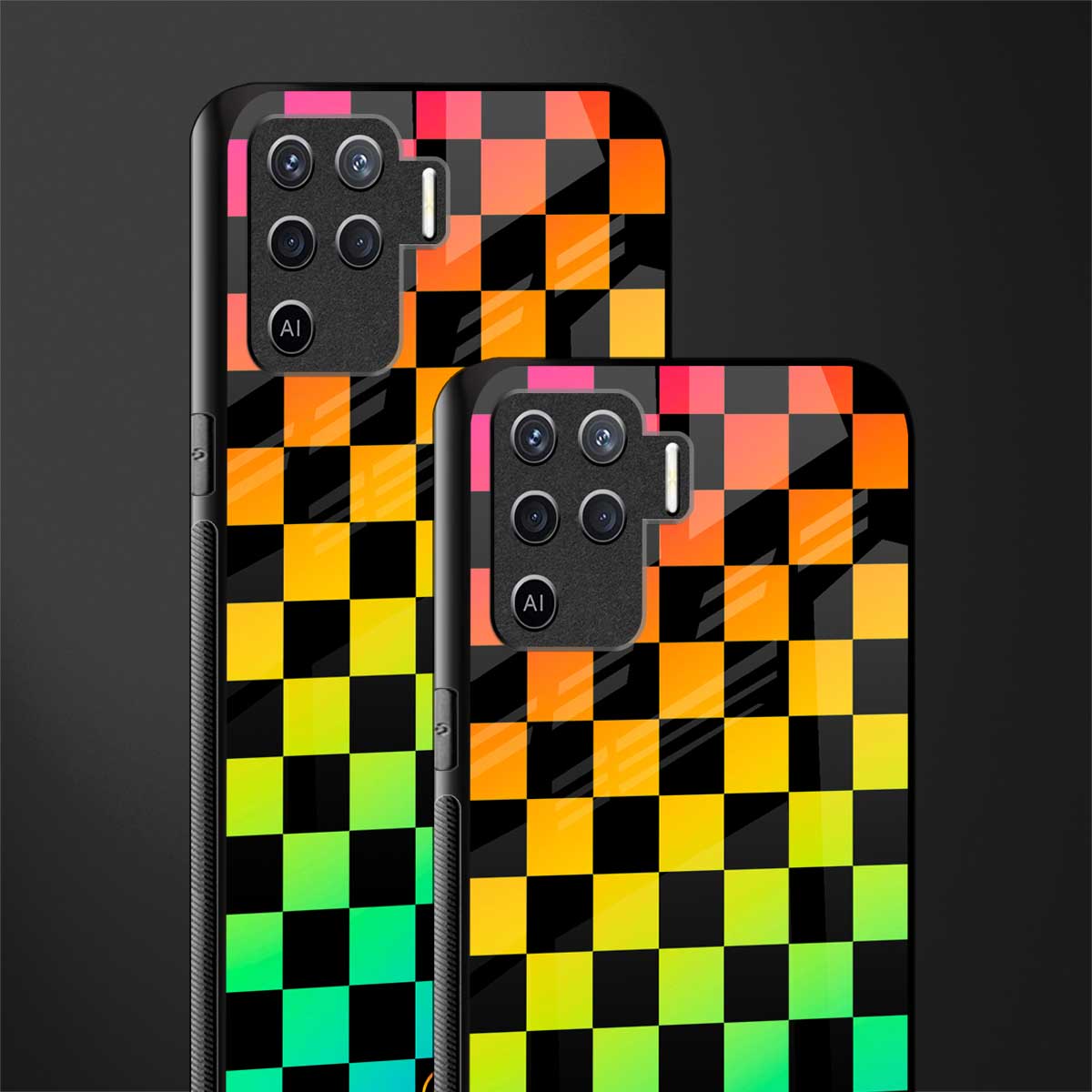 rainbow check pattern glass case for oppo f19 pro image-2