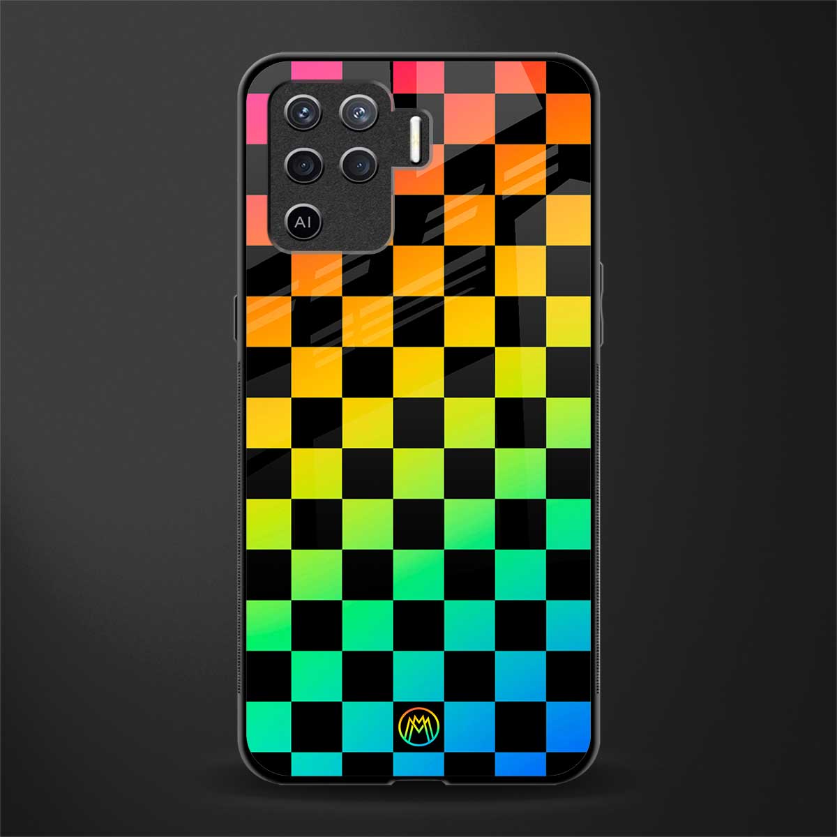 rainbow check pattern glass case for oppo f19 pro image