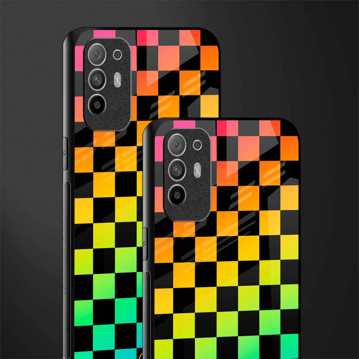 rainbow check pattern glass case for oppo f19 pro plus image-2