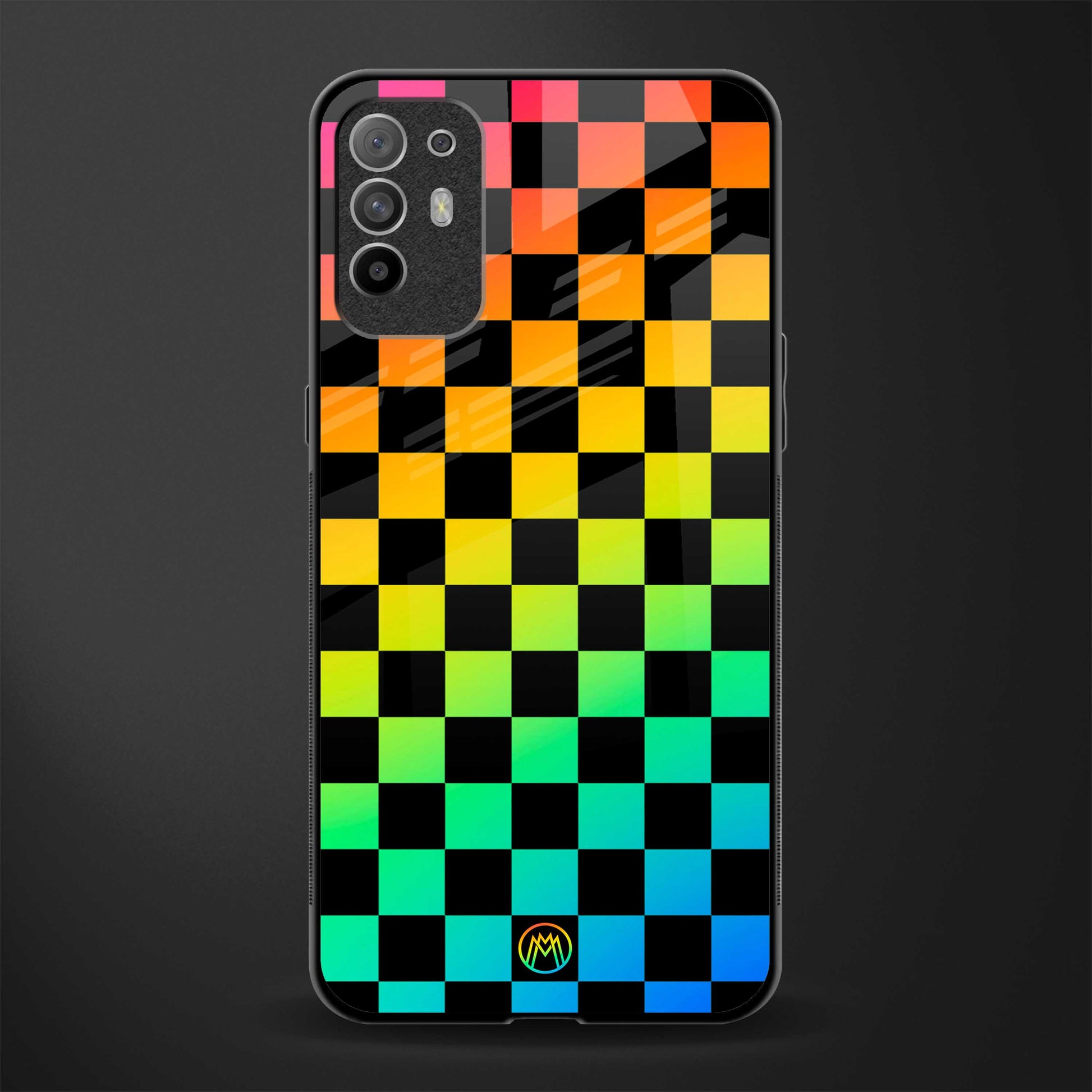 rainbow check pattern glass case for oppo f19 pro plus image