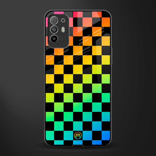 rainbow check pattern glass case for oppo f19 pro plus image