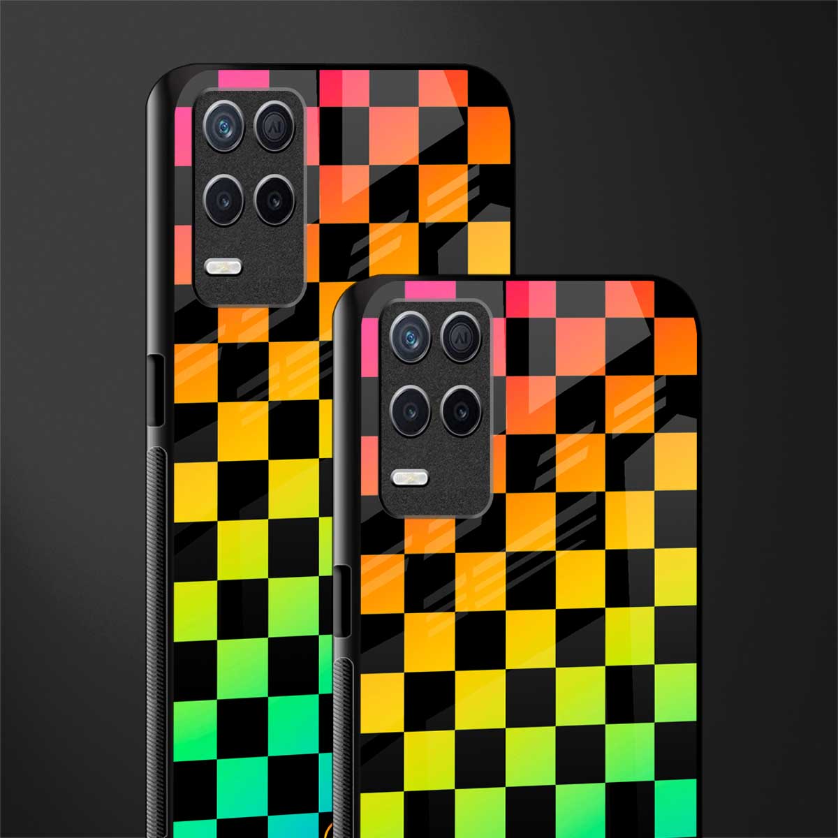 rainbow check pattern glass case for realme 8 5g image-2